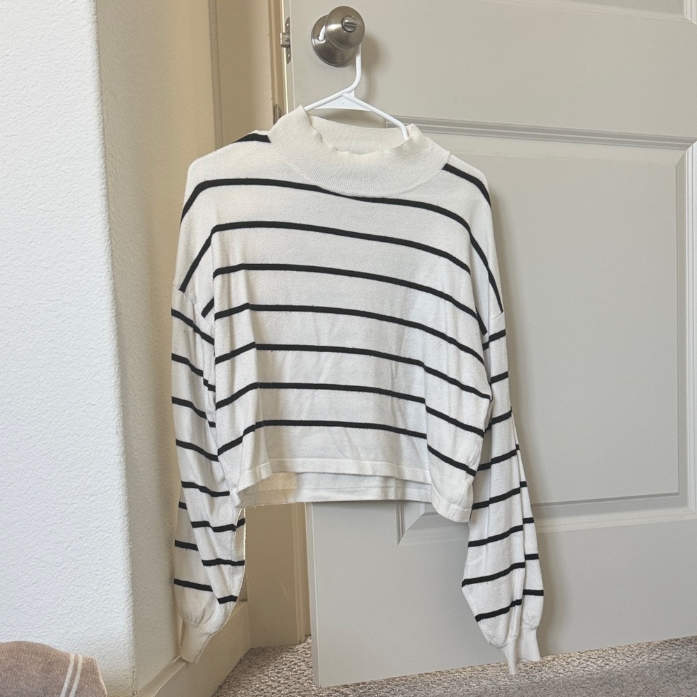 Lulu's Black and White Striped Sweatshirt
